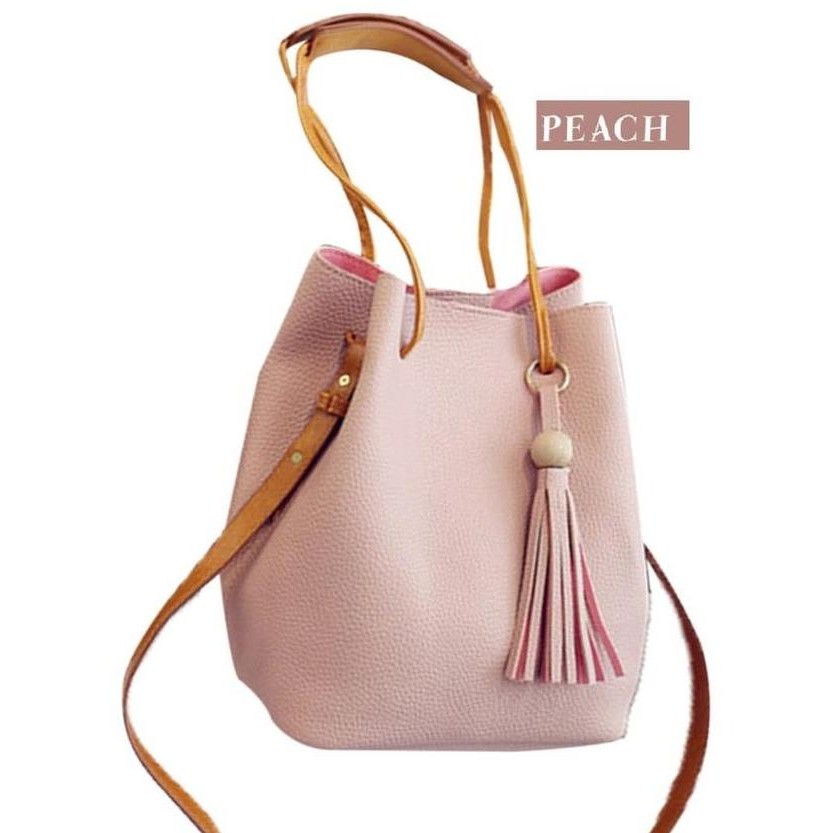 

Baru Tas Wanita 2In1 Drawstring - Bucket Bag Kulit Korea Style Tali Rumbai Fashion