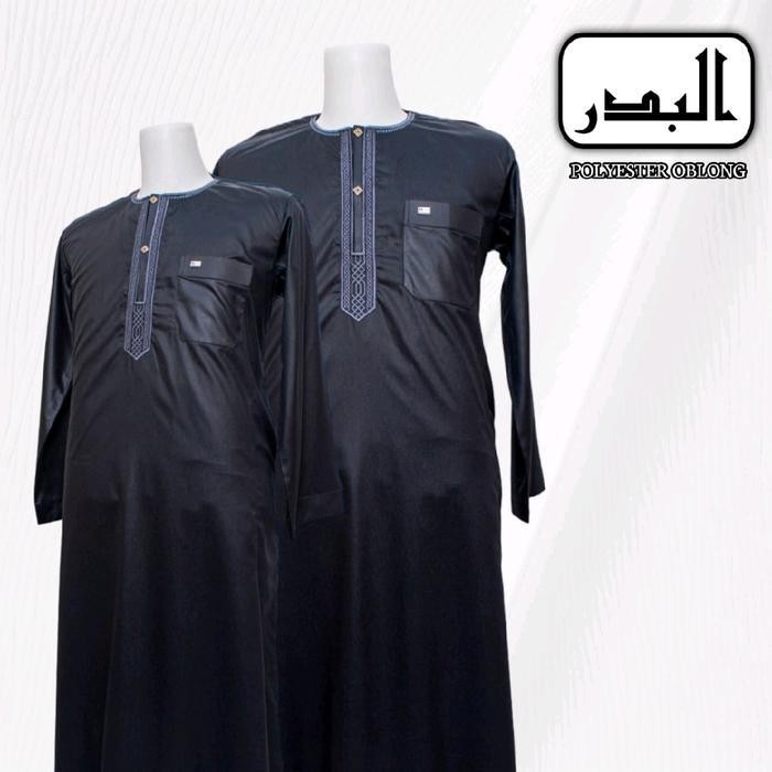 Jubah Polyester Model Ikaf Albadar Poliester Lengan Panjang Dan Pendek Muslim Hitam Putih Pria Dewas