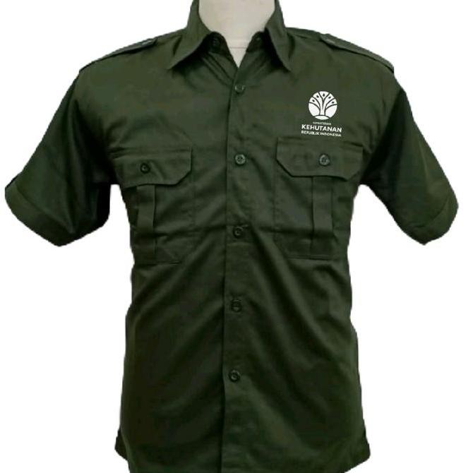 Kemeja Kehutanan Ri Hijau Army Pdh Lengan Pendek Panjang Pria Bordir