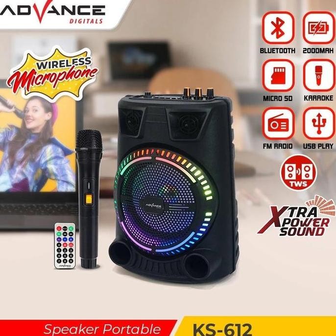 Advance KS612 Speaker Bluetooth Hifi Karaoke Wireless Portable Super Bass Aktif BONUS Mic Wireless