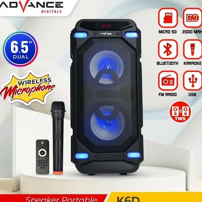 Advance K6D Speaker Bluetooth Hifi Karaoke Wireless Portable Super Bass Aktif BONUS Mic Wireless