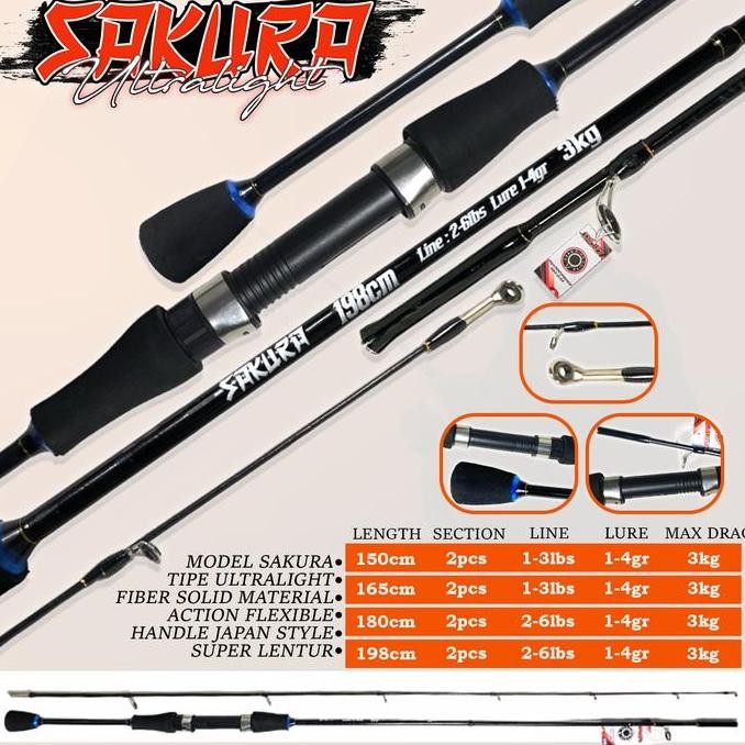 Joran Ultralight Sakura Fiber Solid Dengan Max Drag 3Kg Dan Sambung 2