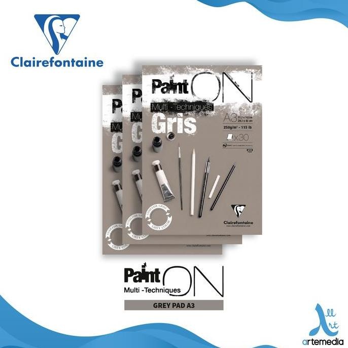 

BEBAS ONGKIR - Kertas Gambar Clairefontaine Paint On A3 Grey Multi Technique Pad