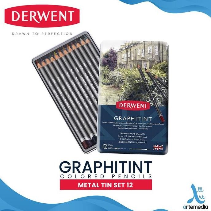 

NEW Pensil Warna Derwent Graphitint 12 Pencil Color Metal Tin Set