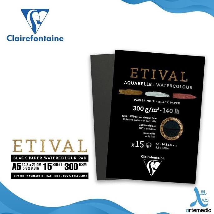 

TERLARIS - Kertas Cat Air Clairefontaine Etival A5 Black Paper Watercolor Pad