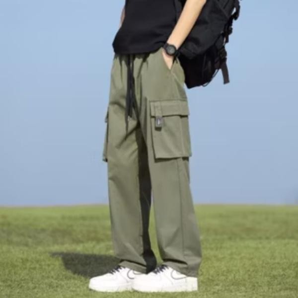 Celana Panjang Cargo Pria Loose Pants Black Abu Navy Oversize Cowok Keren Nyaman Sport Baggy Pants