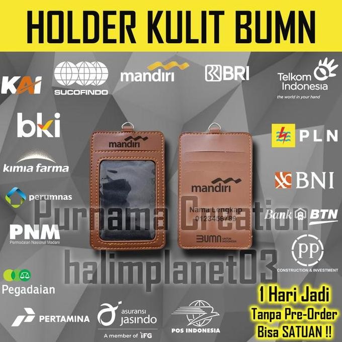 

New ID Card Holder Grafir BUMN Holder Kulit Name Tag Custom PLN Telkom Mandiri BNI BRI