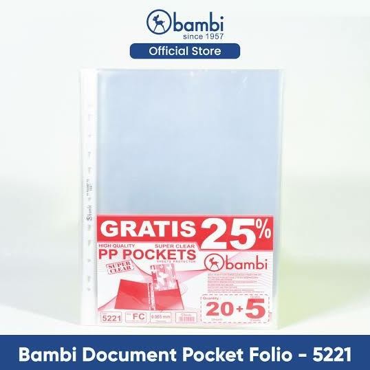 

New Plastik pp pocket bambi 5221 folio ( isi 20 + 5 pcs )