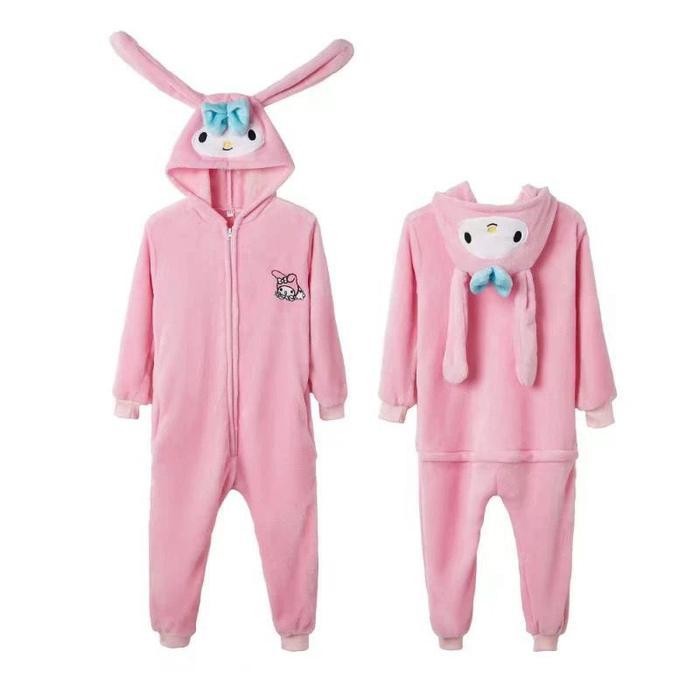 Baju Kostum Onesie Piyama Sanrio Cinnamoroll Kuromi Melody Hello Kitty Cosplay Anak Dewasa