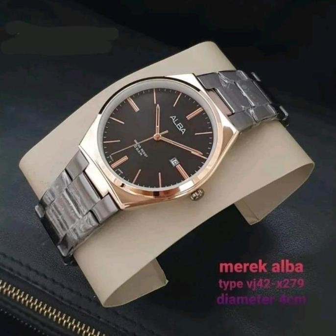 Baru Jam Tangan Alba 4D1741 Pria Cowok Analog Tanggal Aktif Rantai Stainles