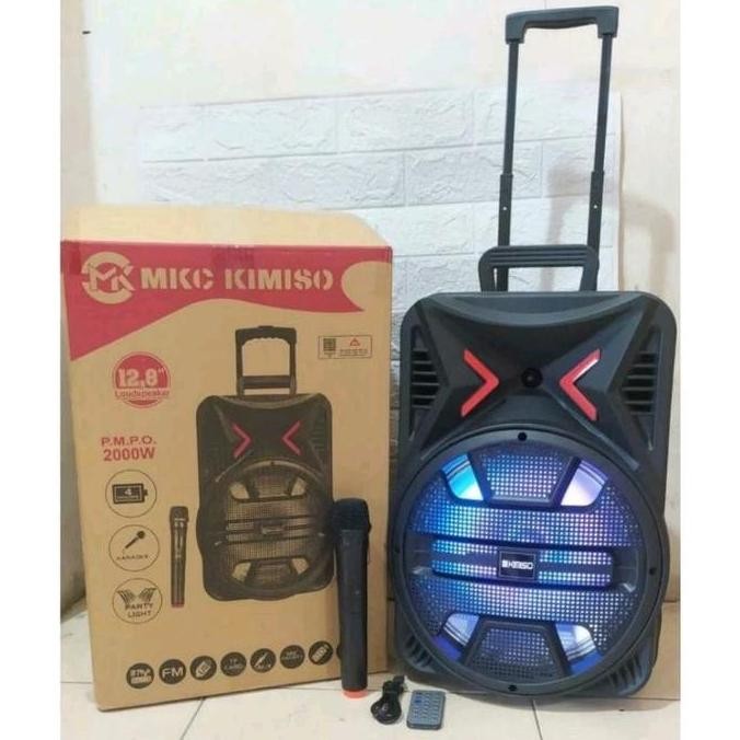 Speaker bluetooth portabel karaoke Kimiso QS-1205, 12 inch with mic wireless +mic kabel karaoke remo