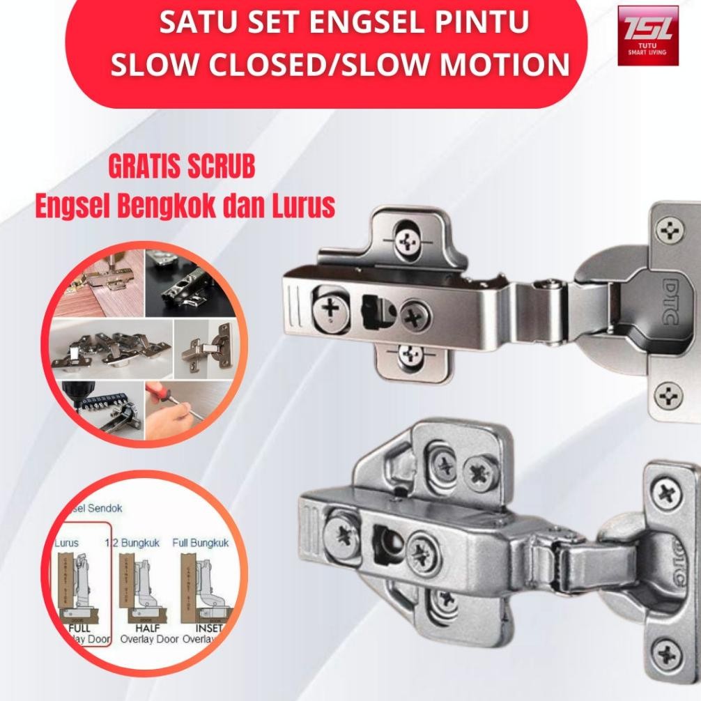 (Terbaru) TUTU Satu Set (2 PCS) Engsel Pintu Slow Closed/Slow Motion/Engsel Lemari SH-ABC/ DTC GRATI