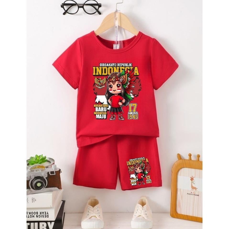 BAJU ANAK COWOK DAN CEWEK AGUSTUSAN KAOS SETELAN DIRGAHAYU 17 AGUSTUSAN UNTUK ANAK 2-10 TAHUN
