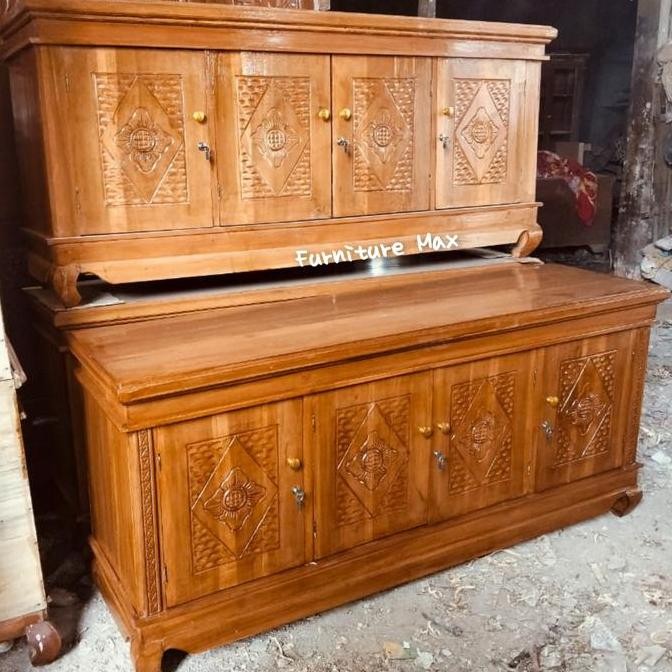 BUFET KAYU JATI RAK TV JATI 4 PINTU DISWAR MEJA JATI