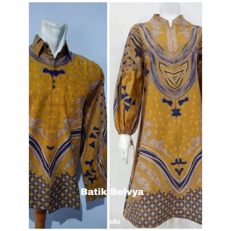 Set couple Batik motif kuning elegan / Batik sragen / batik solo / dress batik / tunik batik / kemej