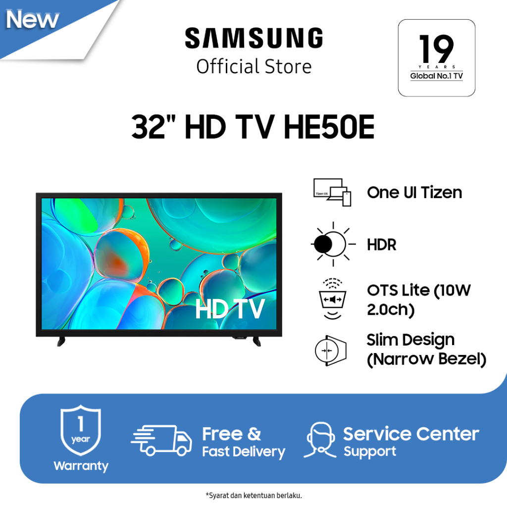 Samsung 32" HD HE50E TV | HDR | OTS Lite | One UI Tizen | Slim Design | UA32HE50EFKLXD