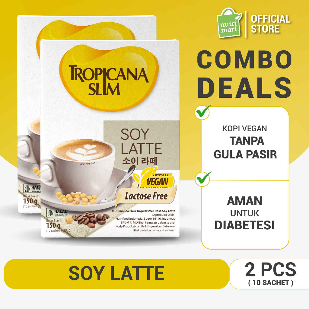 

Twin Pack - Tropicana Slim Soy Latte 10 sachet - Kopi Plant Based Bebas Gula Vegan