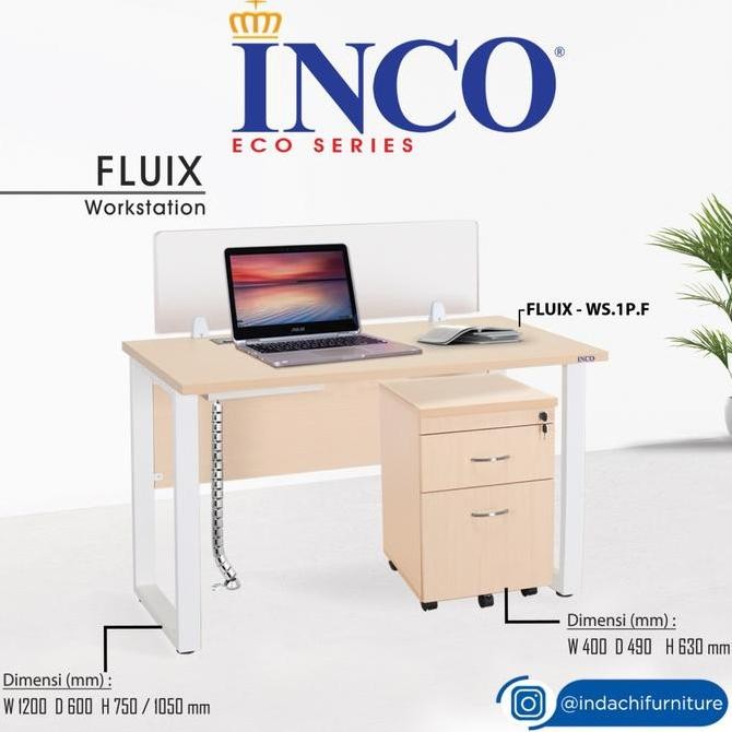 Meja Kantor Indachi Inco FLUIX-WS.1P.F + Partisi Kaca & Laci