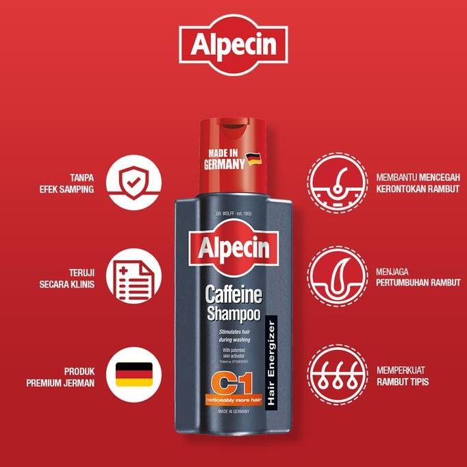 Original Alpecin Caffeine Shampoo & Tonik - Paket Rambut Rontok Pria Menumbuhkan Rambut Botak