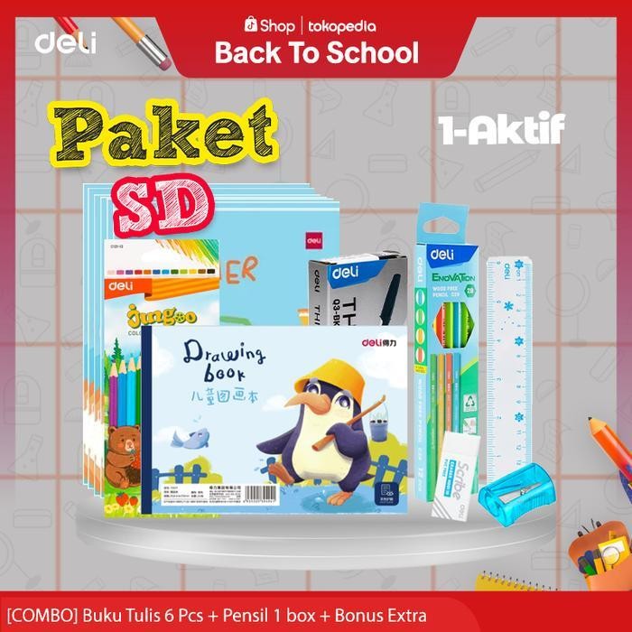 

WSS PAKET SD SEKOLAH DASAR Buku tulis/pulpen/Pensil Set/Penggaris/buku gambar/pensil warna/Stationery