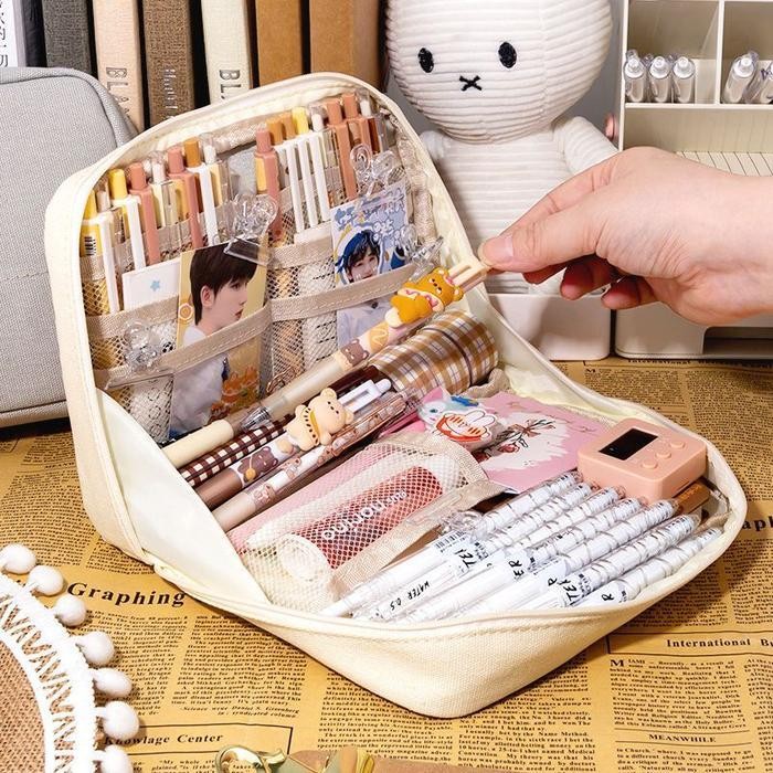 

WSS Set Alat Tulis Stationary Aesthetic Set Tempat Pensil Besar Multifungs