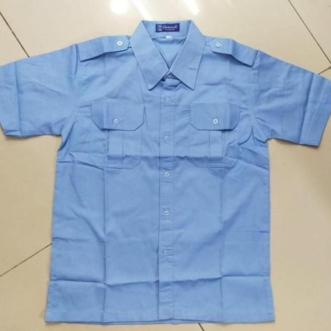 Kemeja Polos Seragam Polos Biru Muda Pdh Lengan Pendek Pria