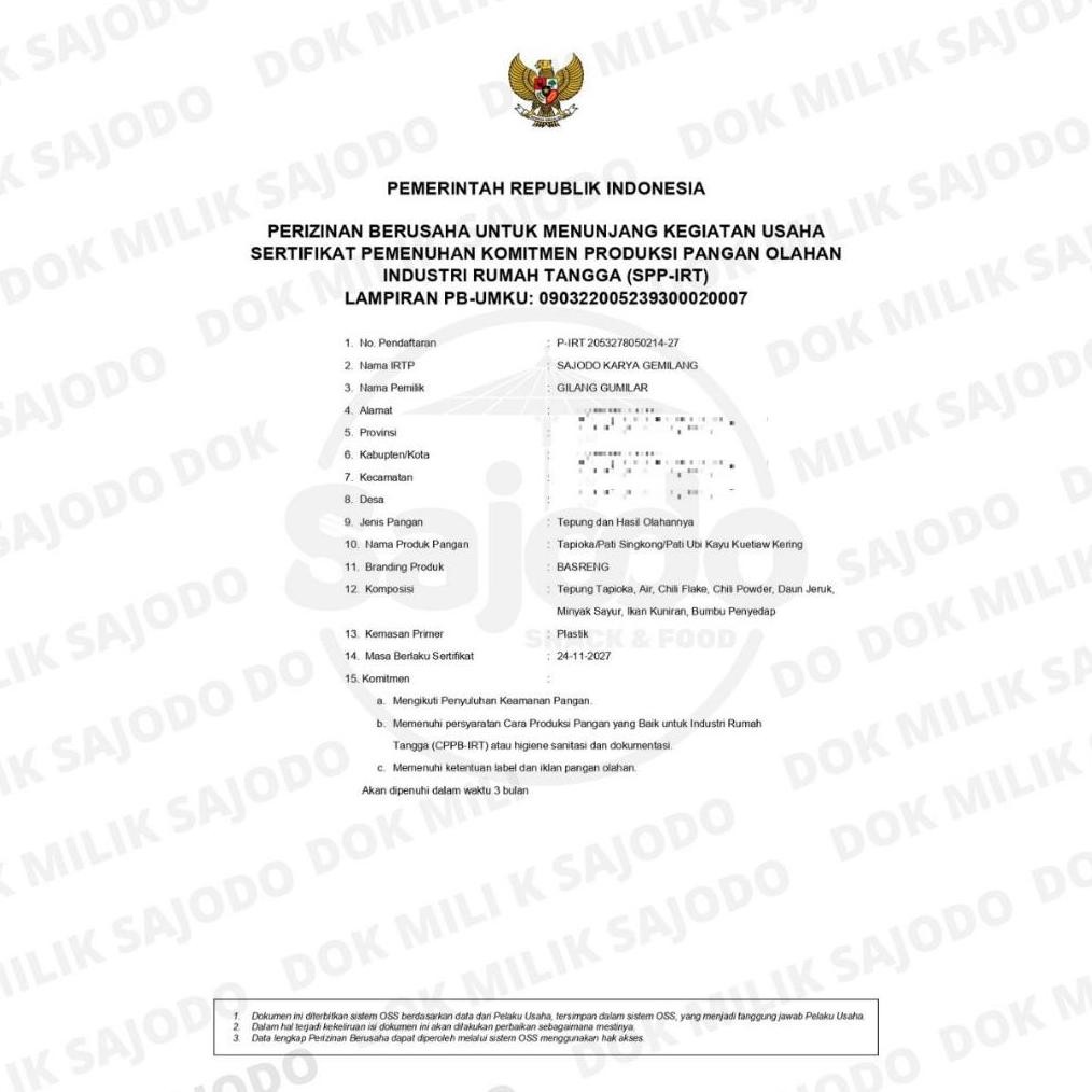 

Viral [Hemat 1,5Kg] - Basreng 1,5Kg + Minyak Goreng - Sajodo Snack & Food Pedas Makanan Ke-80