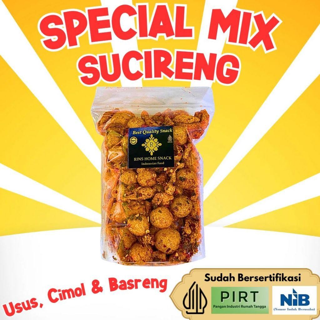 

Special Mix Sucireng Terbaru 300Gr (Usus, Cimol Dan Basreng) Pedas Daun Jeruk Berkualitas