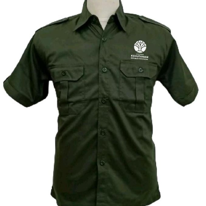 Kemeja Kehutanan Ri Hijau Army Pdh Lengan Pendek Panjang Pria Bordir