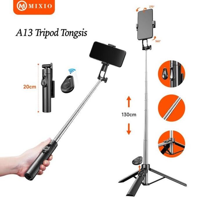 MIXIO A13 130CM TONGSIS BLUETOOTH SELFIE STICK TRIPOD MINI