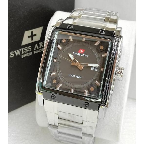 Jam Tangan Pria Swiss Army el KotakTali RantaiFree BoxTggl aktif