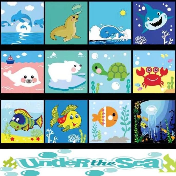 

Painting By Number Children Canvas Under The Sea/ Alat Set Kanvas Lukis Anak Versi Hewan Laut Frame Kayu Mainan