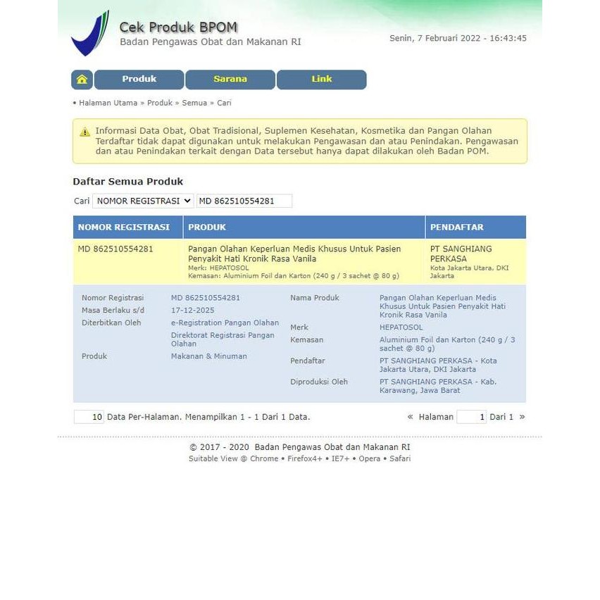 

Hepatosol Vanila 240 Gram - Susu Khusus Pasien Gangguan Hati Ringan PS