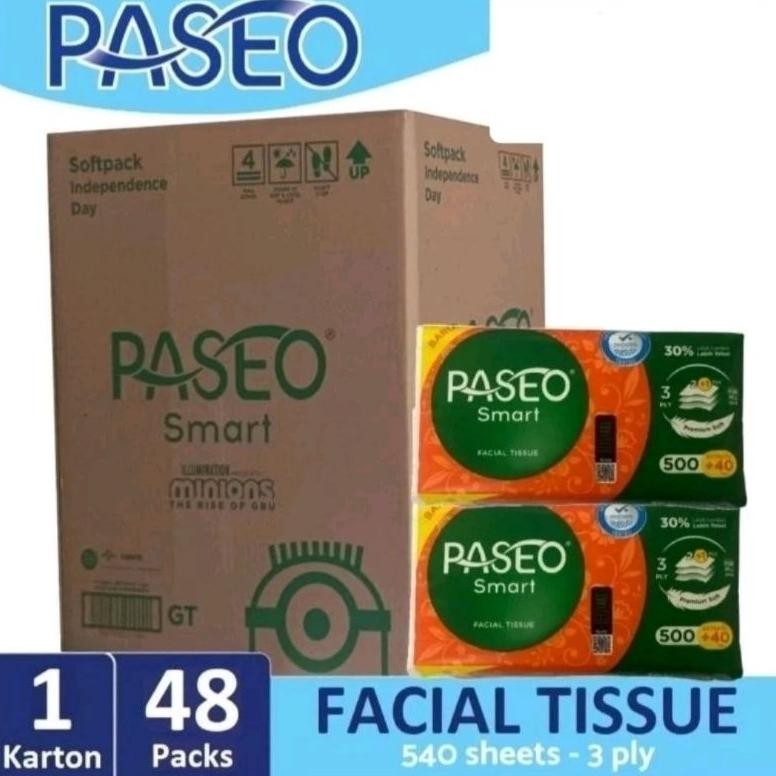 PASEO 1 Dus Tissue Smart 540 (500 + 40) 3 Ply Isi 48 Pcs Facial Tisu Wajah Tisue Muka Lembut 250 GT 
