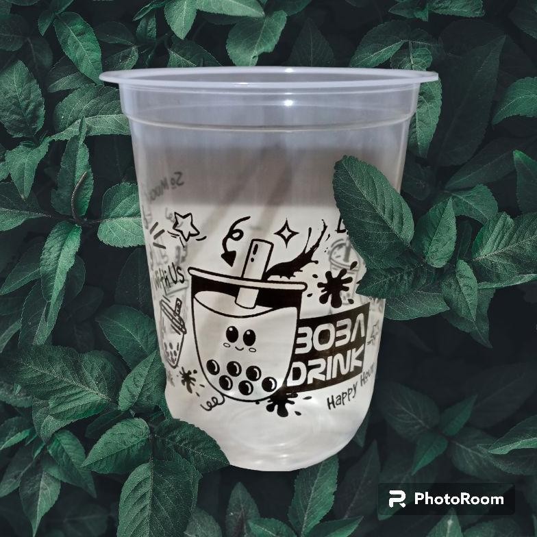 Cup Plastik Motif Boba 14oz & 16oz (Harga /Pack Isi 50) Nugi