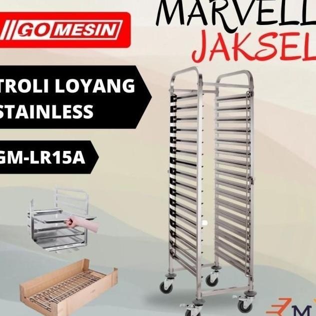 Gomesin Rak Troli Roti Trolley Bakery 15 Tray Stainless Loyang 40X60