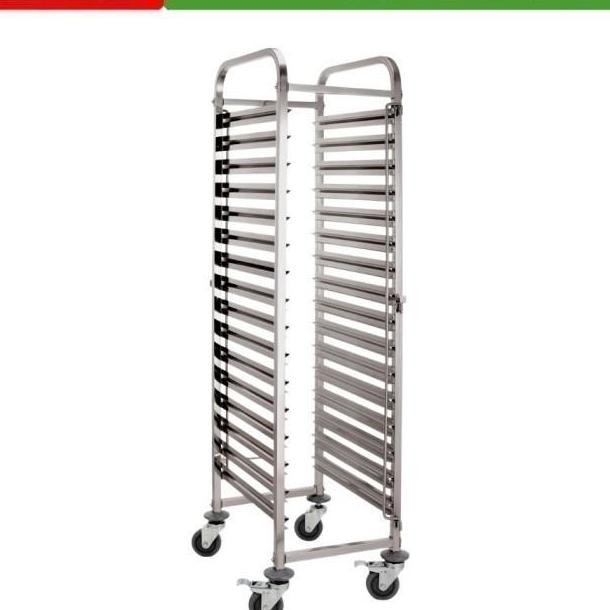 Trolley Bakery Stainless 15 Rak Untuk Loyang 40X60 Cm Troli Roti