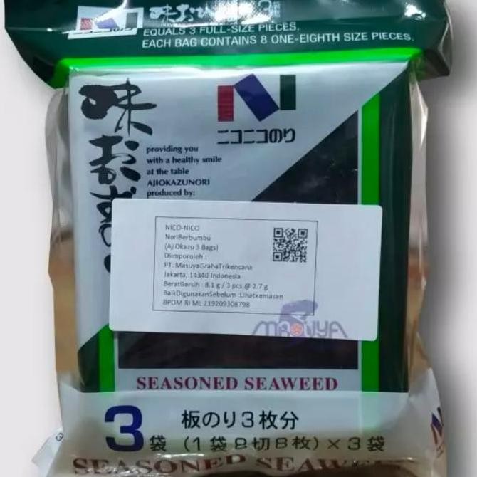 

JB Nico Nico aji okazu Nori berbumbu Jepang impor 3 bags x 2.7 g / 8.1 gr None