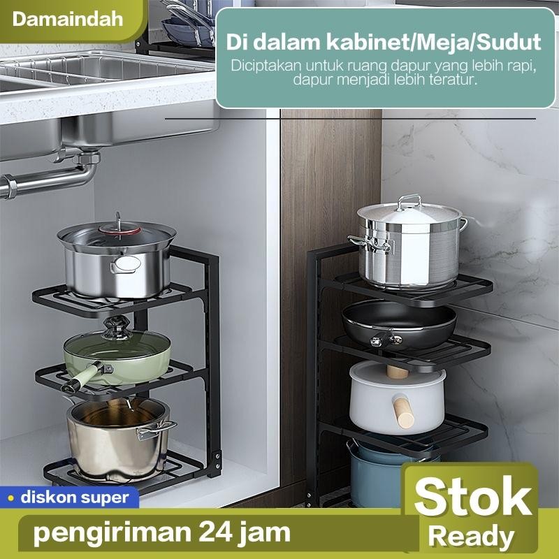 Rak Susun Bawah Wastafel Rak Tingkat dan Beroda Rak Penyimpanan Adjustable Peralatan Rumah Dapur