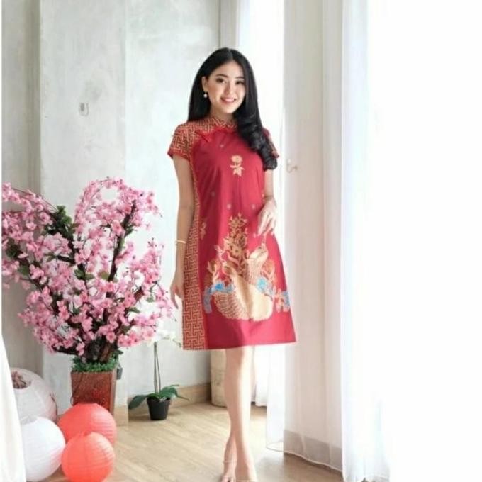 CHEONGSAM BATIK COUPLE MODERN DRESS + KEMEJA PRIA