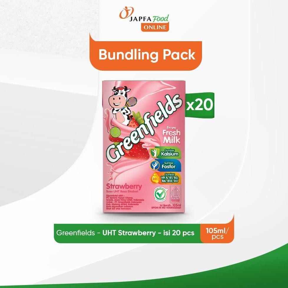 

NO_MORE Greenfields Susu UHT Strawberry 105 ml - isi 20 pcs - 100% Fresh Milk dari Greenfields Farm