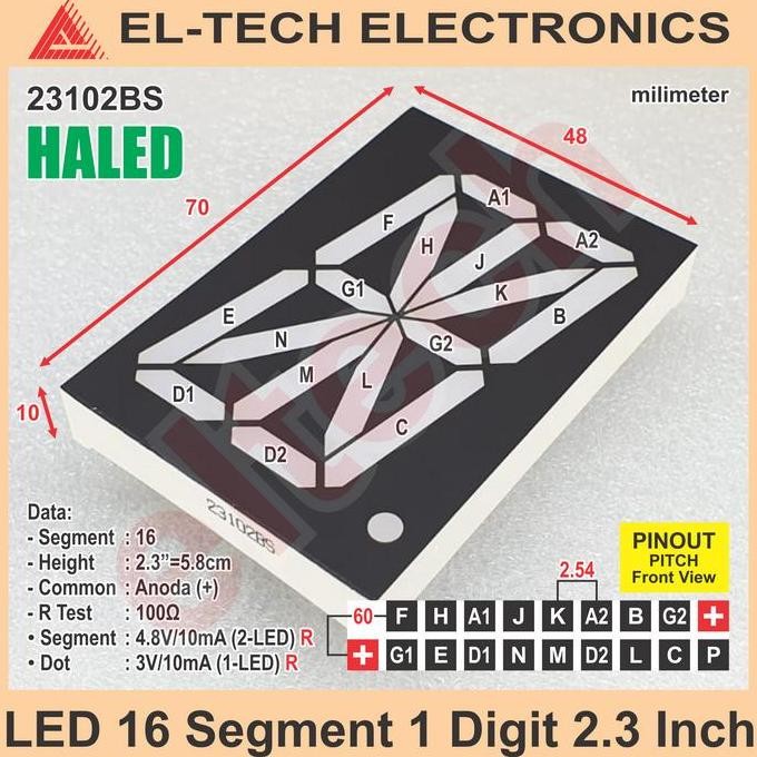 Led Display 16 Segment Anoda Red Merah 1 Digit 2.3" Inch