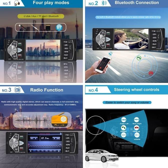 Tape Audio Head Unit Singel Din Layar 4 LED Tip Mobil Bluetooh MP5