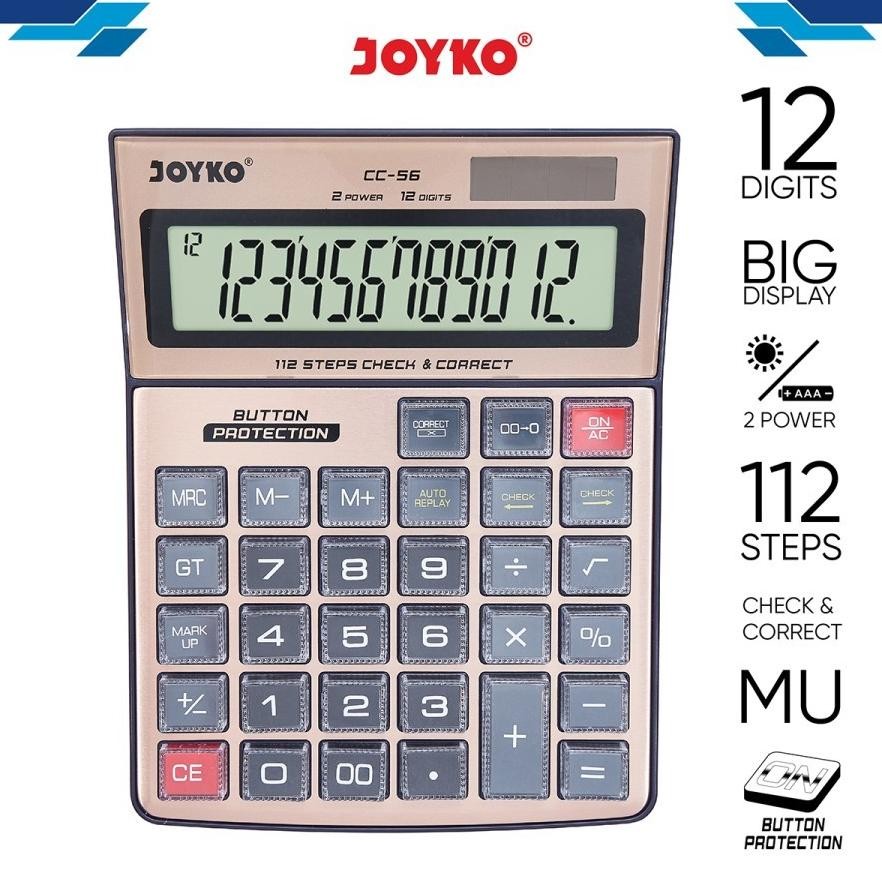 

KALKULATOR CHECK / CEK ULANG JOYKO CC-56 CALCULATOR 12Digit ALUMUNIUM SURFACE & BUTTON PROTECTION Nugi