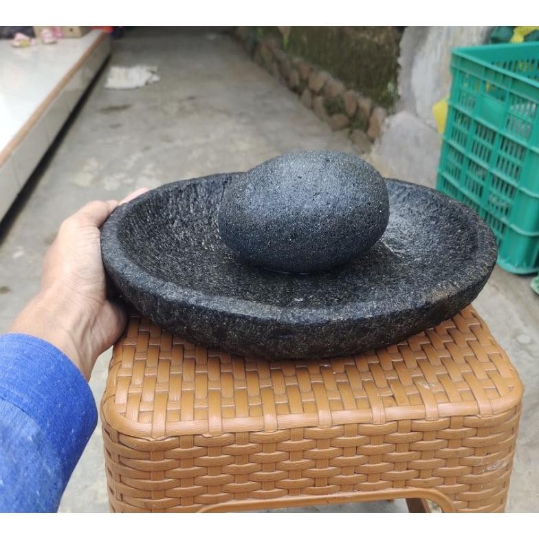 Cobek Oval Batu Alam Asli Free Ulekan MUTHU 30 CM Bergaransi Nugi