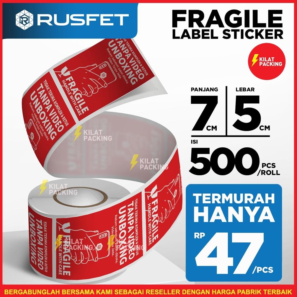 

Sticker Unboxing with Fragile Rusfet Label Wajib Video Buka Paket Stiker Fragile 500pcs Per Roll Nugi