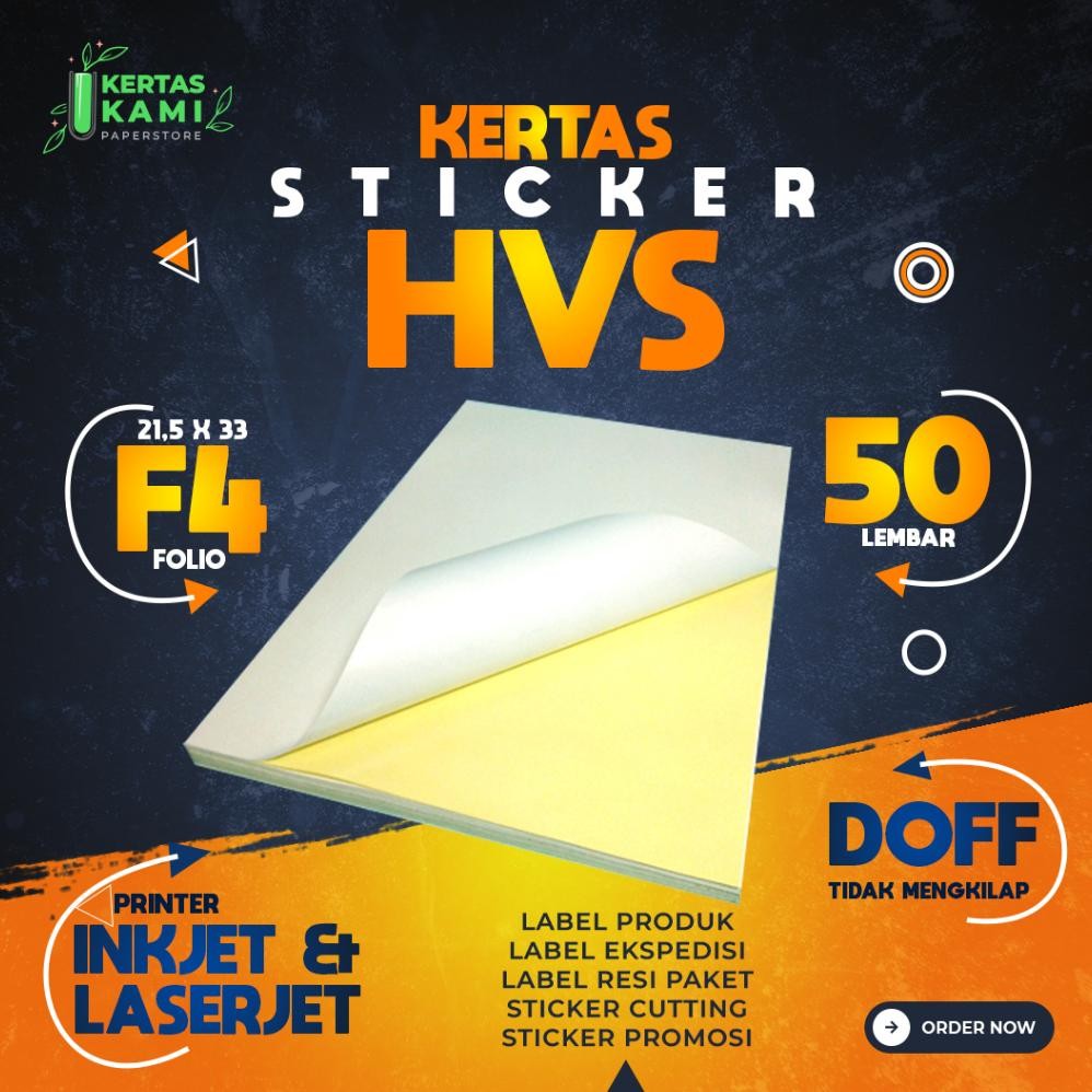 

Stiker HVS Doff Folio F4 Isi 50 Lembar LINTEC - Folio Kertas Sticker HVS Matte Plain 160 Gsm Ukuran F4 Isi 50 Lembar Matt Label Resi Dan Produk Doff Merk LINTEC JEPANG 160 Gram Inkjet Printer Nugi