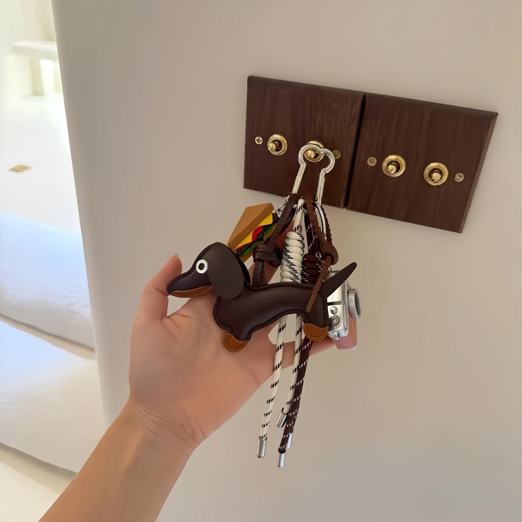 Gantungan Kunci Es Krim Coklat/Kamera Sandwich Anjing Dachshund Keychain/Liontin Anyaman/Gantungan K