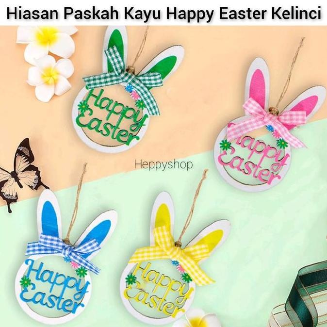 

*$*$*$*$] Hiasan Paskah Kayu Happy Easter Kelinci Hiasan Hampers Paskah