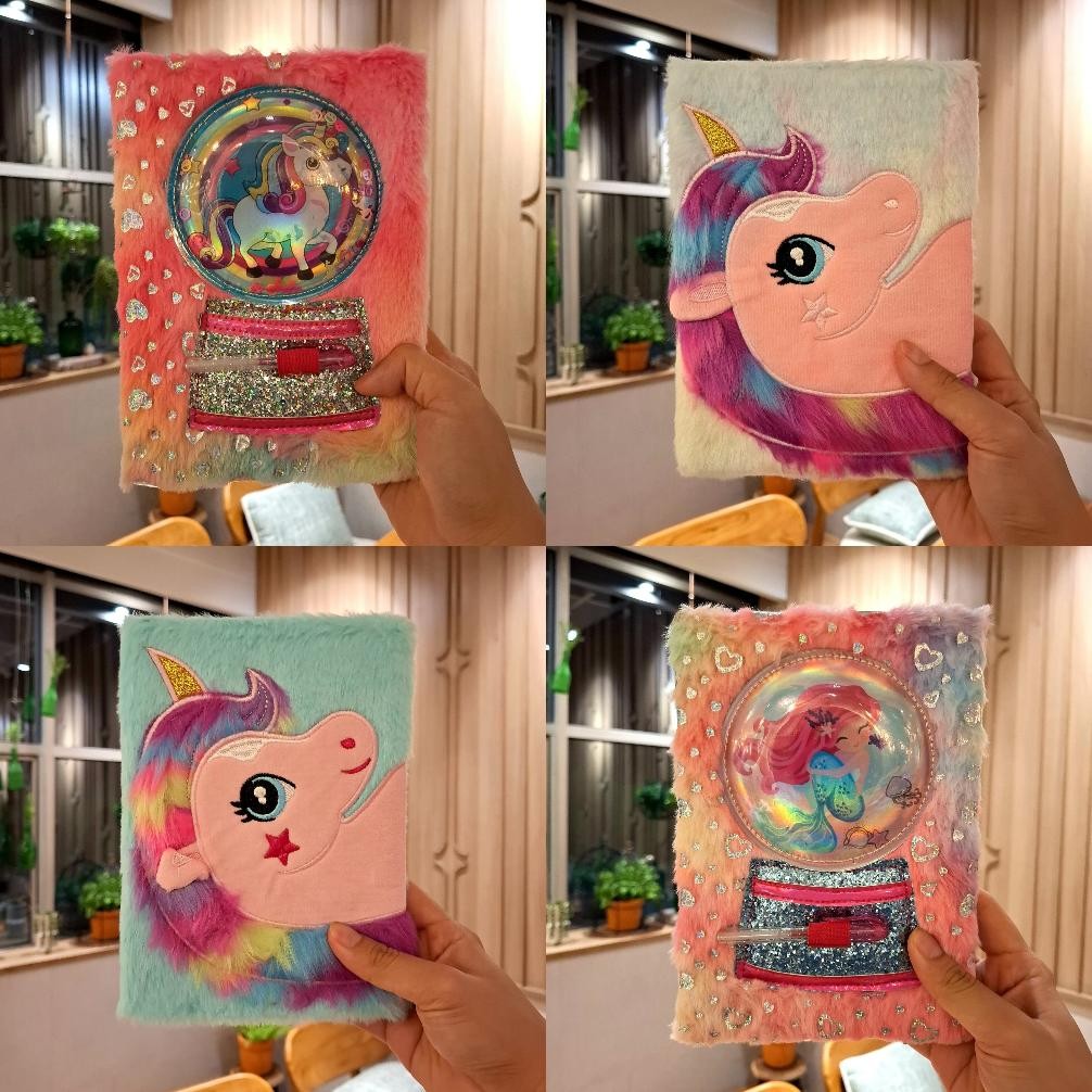 

Buku Diary Agenda Catatan Note Book Motif Fur Bulu Bulu Karakter Unicorn Horse Kuda Pony Nugi